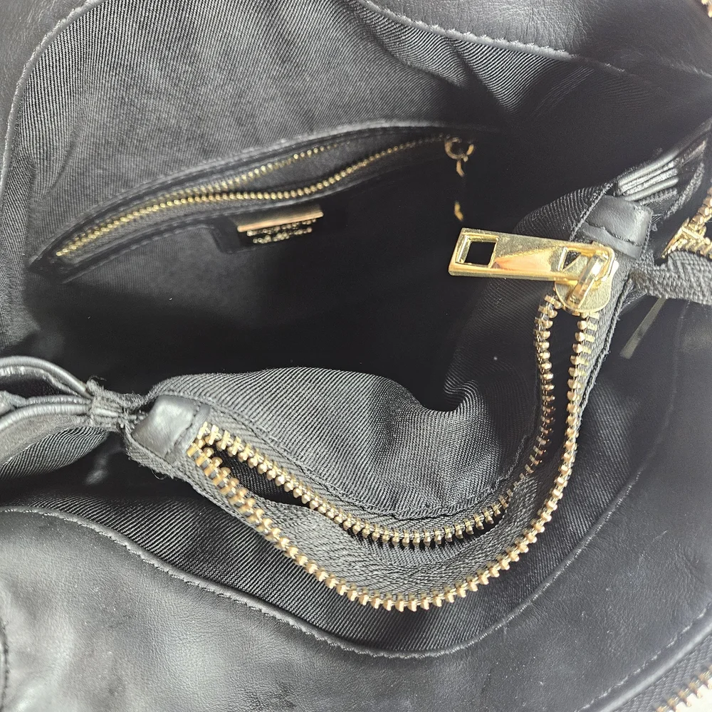 Black Leather Bag with Orange Handle